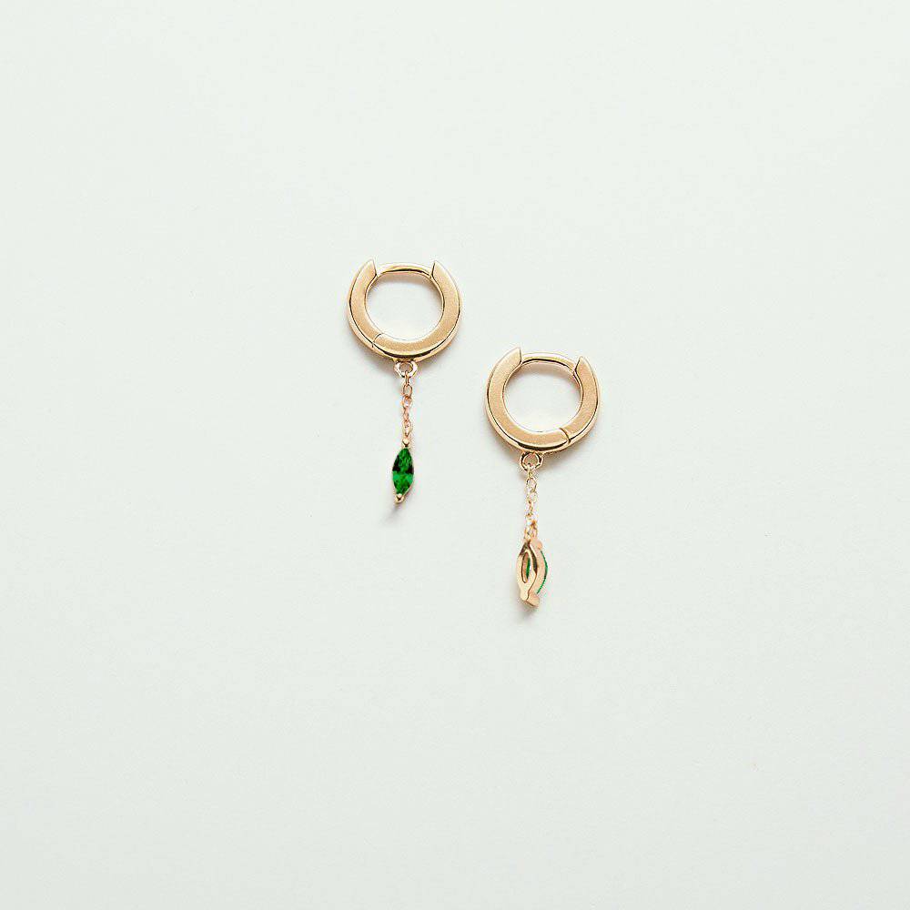 Green CZ Short Chain Huggie Earrings - Admiral Row