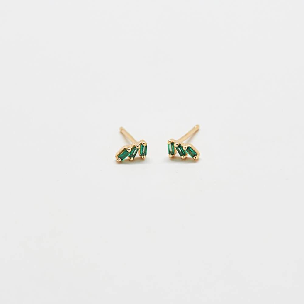 Green Triple Baguette Gold Studs - Admiral Row