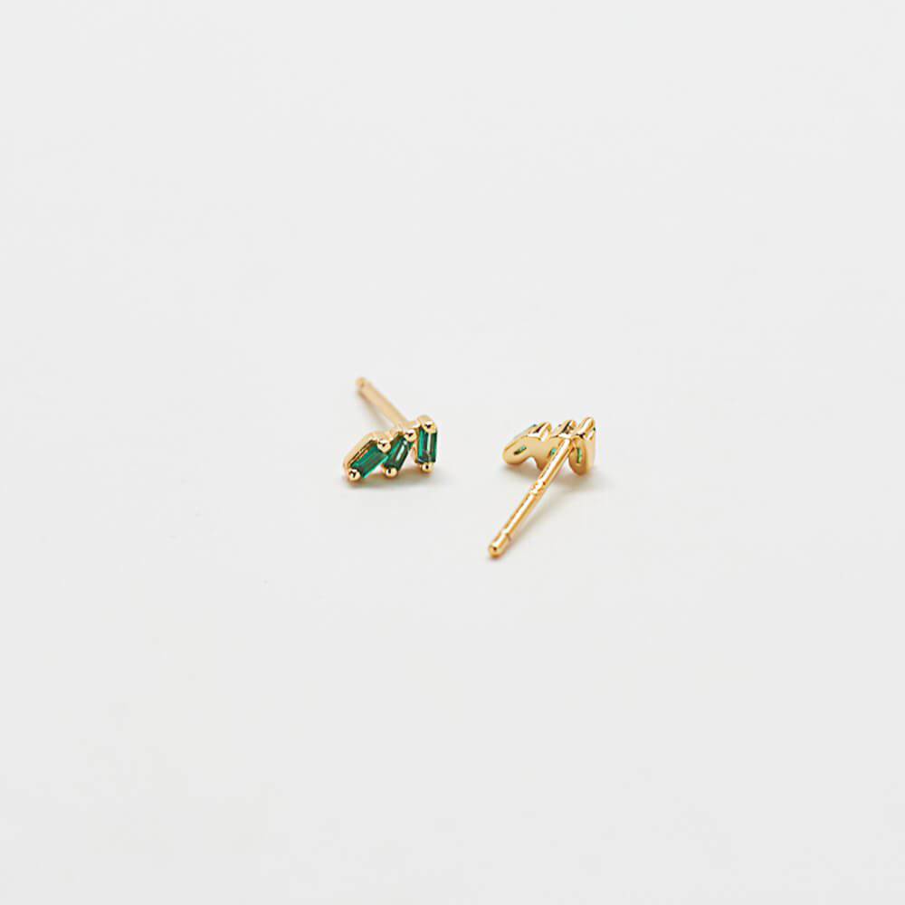 Green Triple Baguette Gold Studs - Admiral Row