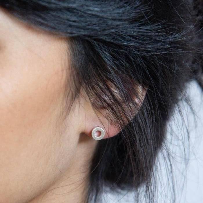 Silver Circle Outline Stud Earrings - Imperfect - Admiral Row