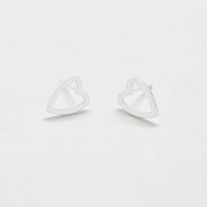 Silver Heart Outline Stud Earrings - Imperfect - Admiral Row
