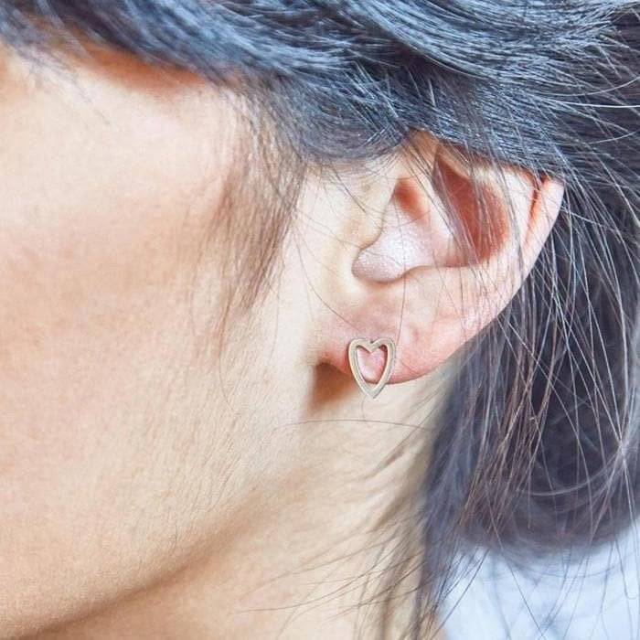 Silver Heart Outline Stud Earrings - Imperfect - Admiral Row
