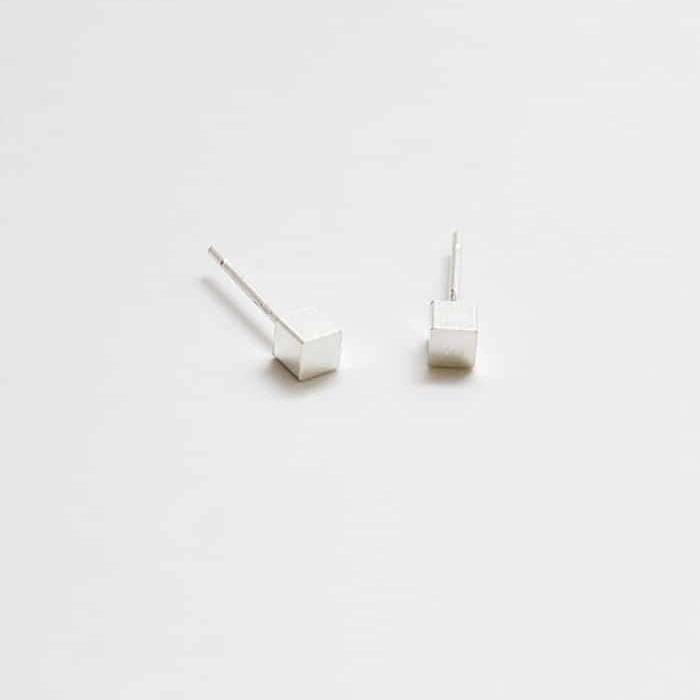 Tiny Silver Cube Square Earrings - Imperfect - Admiral Row