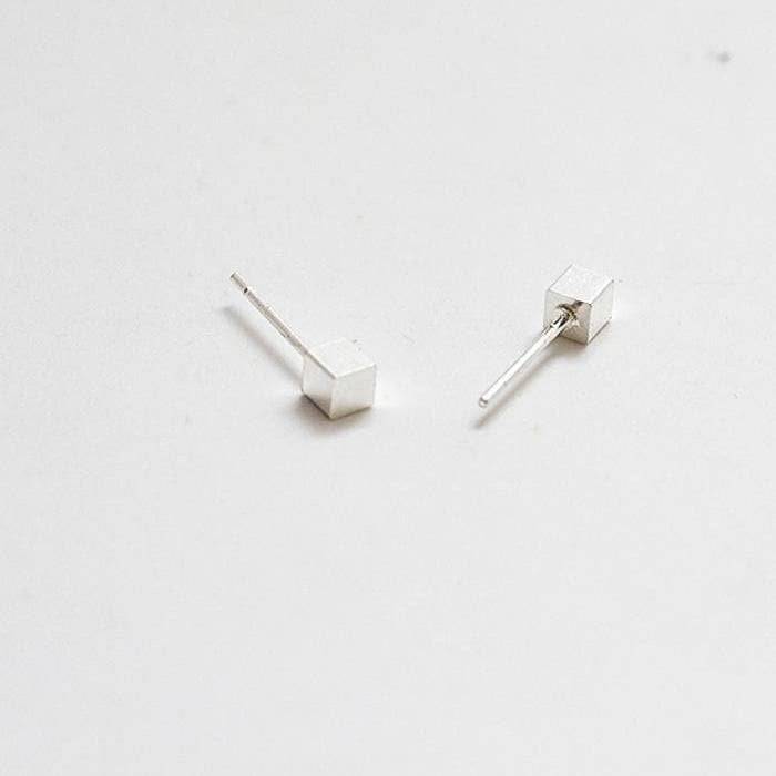 Tiny Silver Cube Square Earrings - Imperfect - Admiral Row