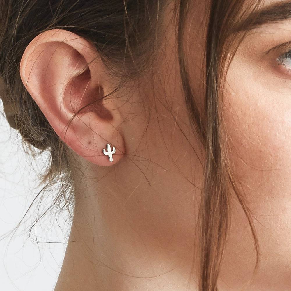 Silver Cactus Stud Earrings - Admiral Row