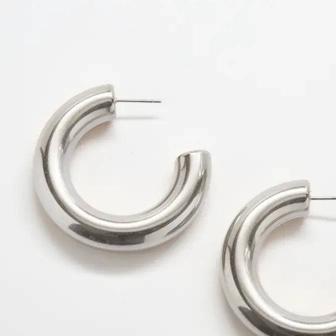Silver Medium Chunky Hoop Earrings - Admiral Row