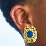 Vintage Black and Gold Rectangle Medallion Earrings - Admiral Row