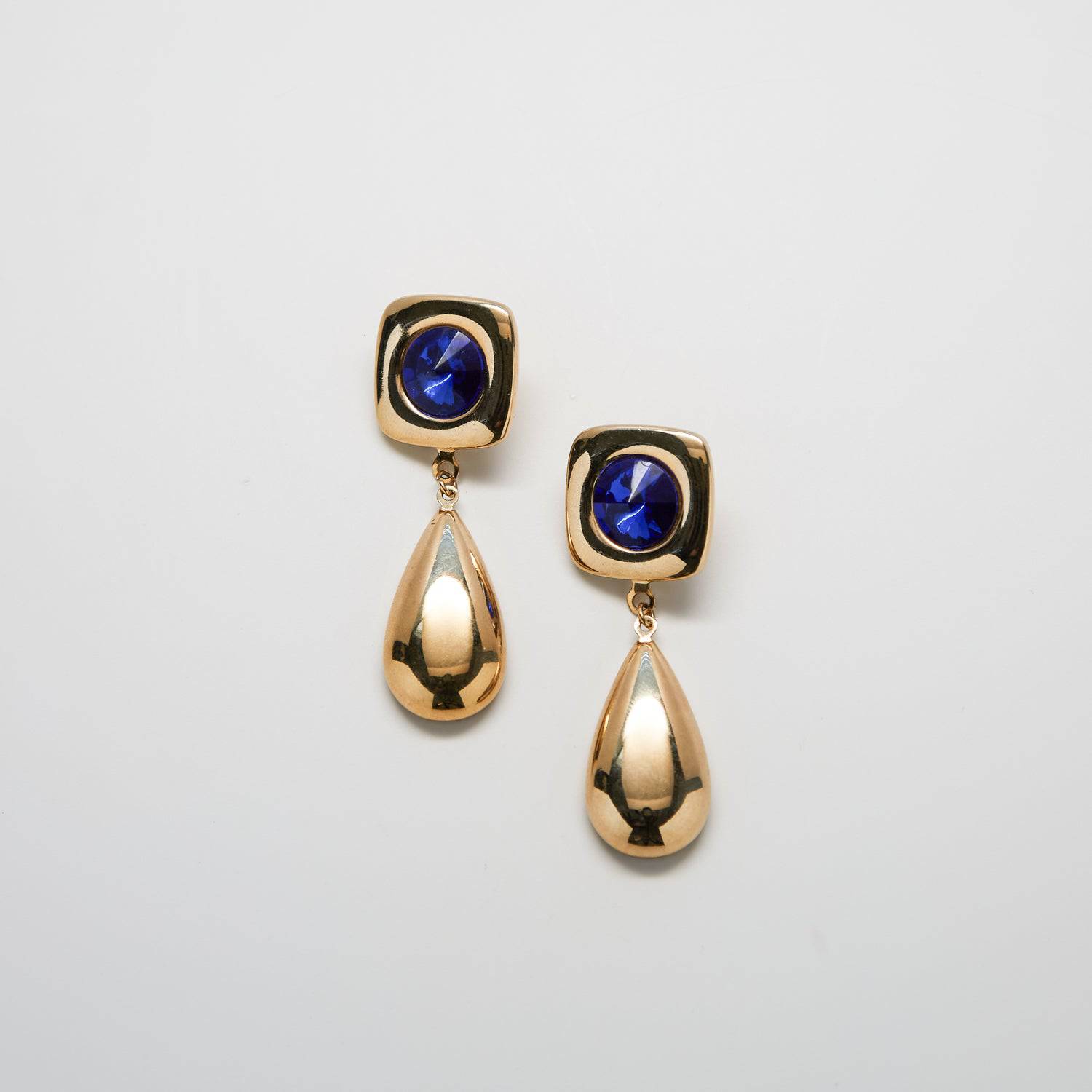 Vintage Blue and Gold Statement Drop Earrings - Admiral Row