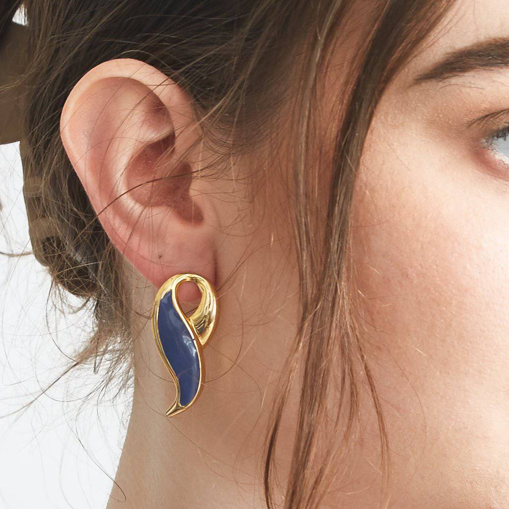 Vintage Blue Enamel Swoop Earrings - Admiral Row