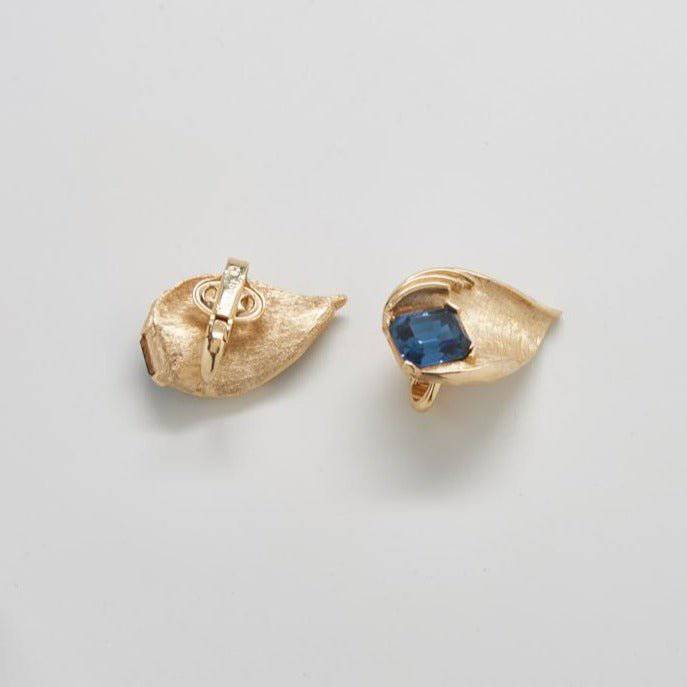 Vintage Blue Trifari Leaf Earrings - Admiral Row
