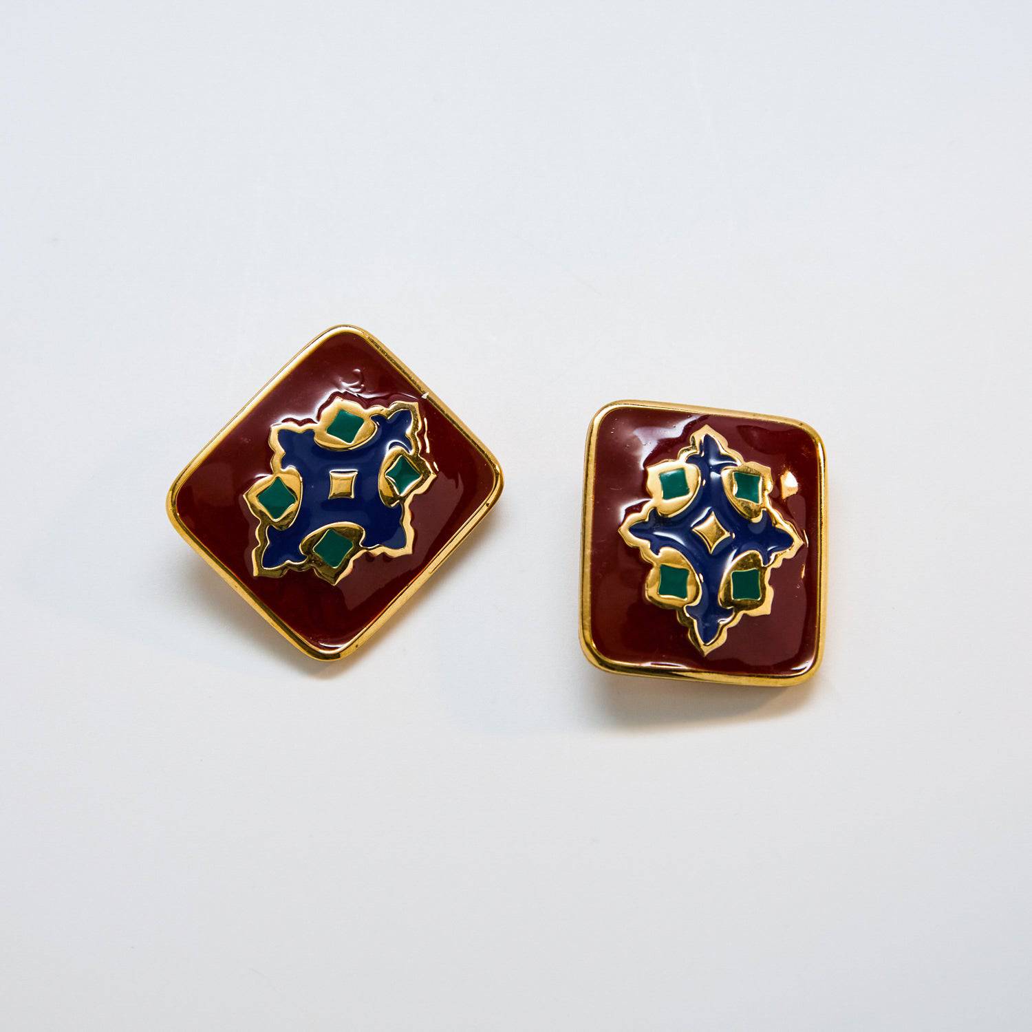 Vintage Enamel Crest Earrings - Admiral Row