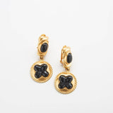 Vintage Essex Black and Gold Medallion Earrings