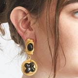 Vintage Essex Black and Gold Medallion Earrings