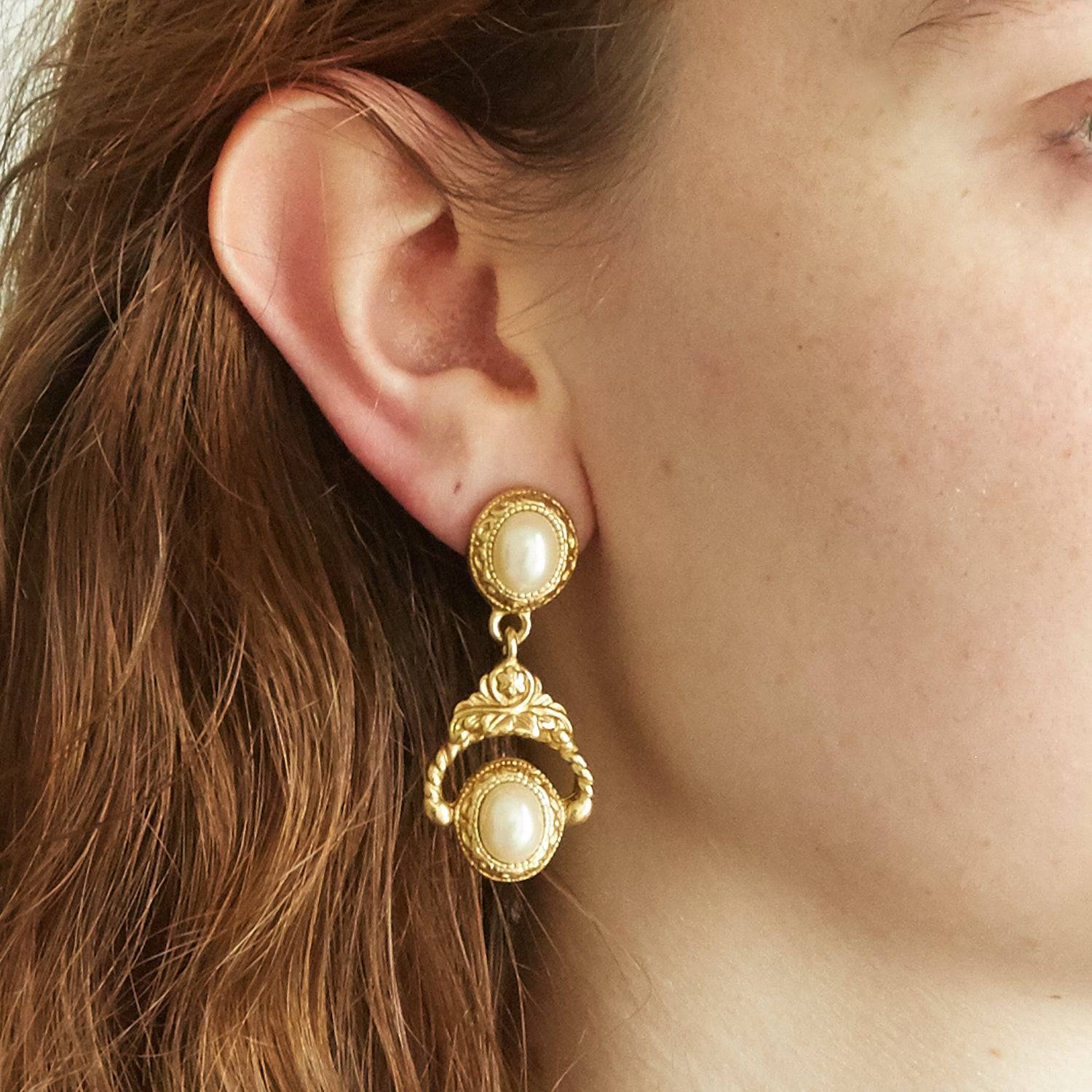 Vintage Givenchy Pearl And Floral Earrings - Admiral Row