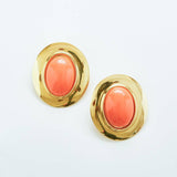 Vintage Gold and Pink Oval Medallion Earrings - Admiral Row