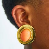Vintage Gold and Pink Oval Medallion Earrings - Admiral Row