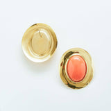Vintage Gold and Pink Oval Medallion Earrings - Admiral Row