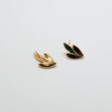 Vintage Gold, Green and Black Leaf Earrings