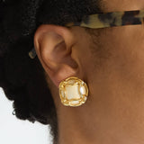 Vintage Joan Rivers Round Gold and White Earrings