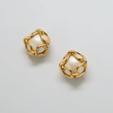 Vintage Joan Rivers Round Gold and White Earrings