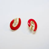 Vintage Red And Gold Swoop Earrings