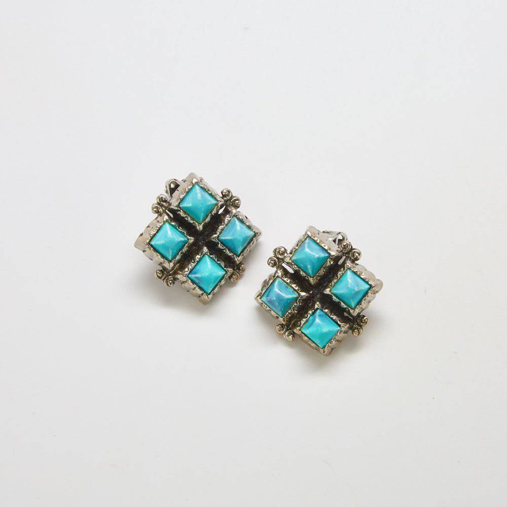 Vintage Silver and Turquoise Diamond Earrings - Admiral Row