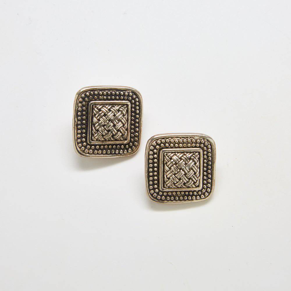 Vintage Silver Patterned Square Earrings - Admiral Row
