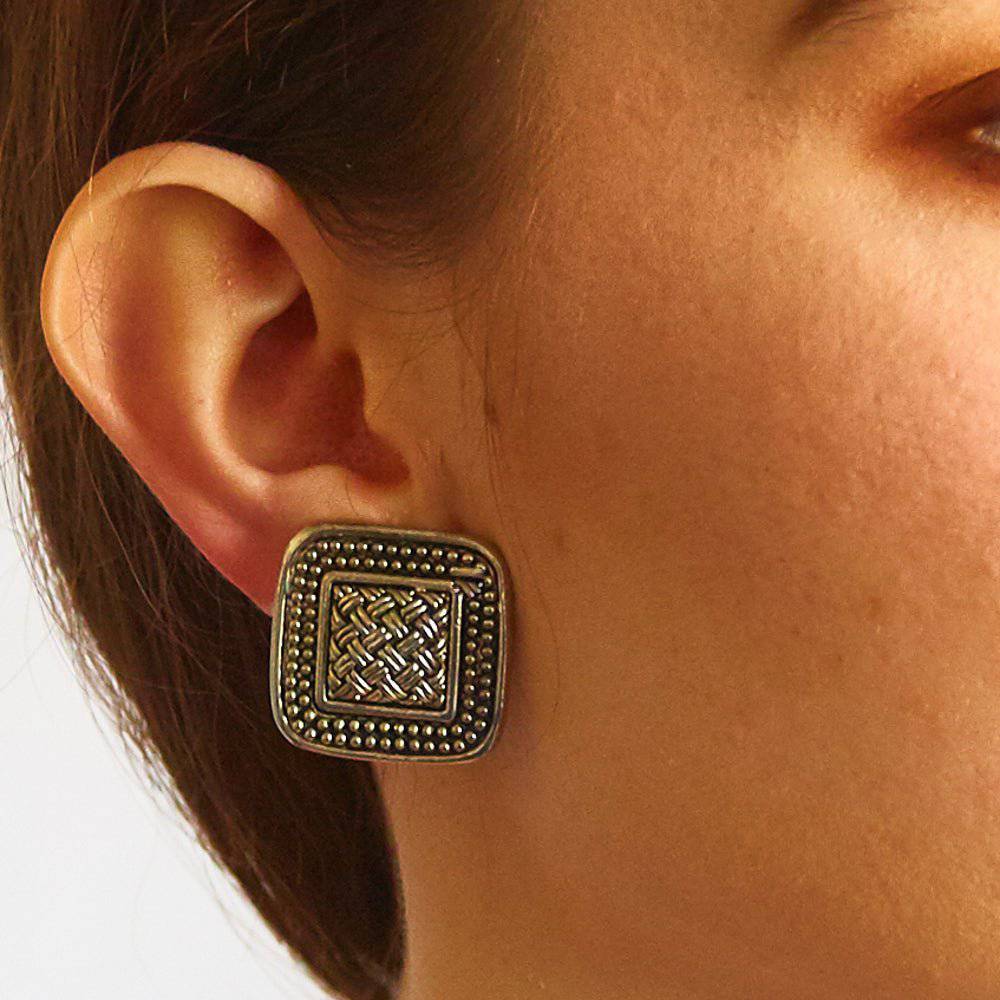 Vintage Silver Patterned Square Earrings - Admiral Row