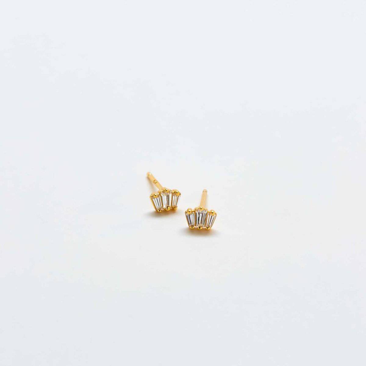 White Trio Baguette Gold Studs - Admiral Row
