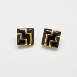 Vintage Monet Black and Gold Geometric Clip-On Earrings