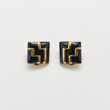 Vintage Monet Black and Gold Geometric Clip-On Earrings