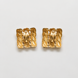 Vintage Gold Woven Square Clip-On Earrings