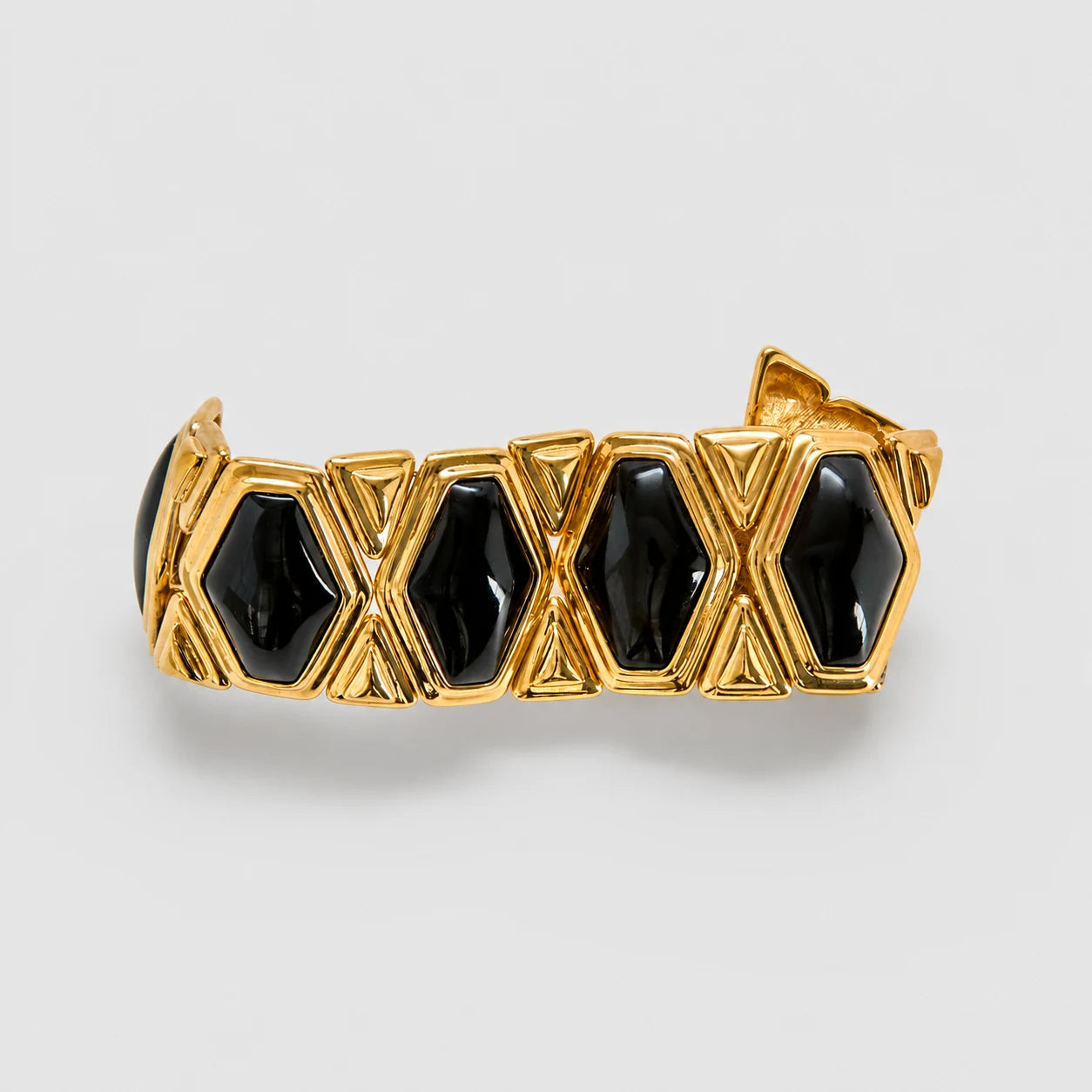 Vintage black geometric stretch bracelet — front