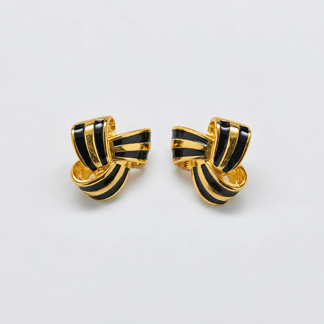 Vintage Black and Gold-Tone Ribbon Knot Earrings — front pair