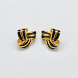 Vintage Black and Gold-Tone Ribbon Knot Earrings — front pair