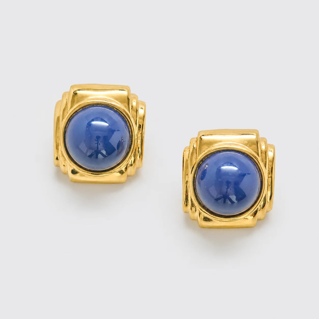 Vintage cobalt blue cabochon statement earrings, front view