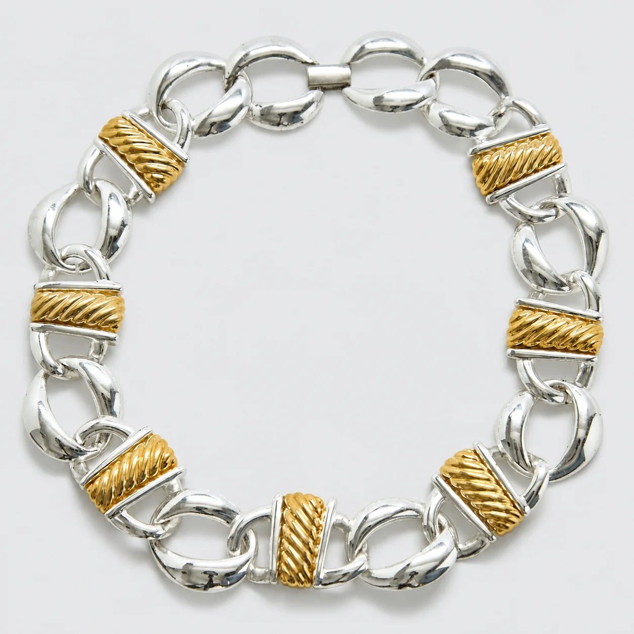 Vintage Coro silver-tone and gold-tone link necklace, front view