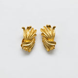 Vintage gold-tone fluted fan clip-on earrings — front