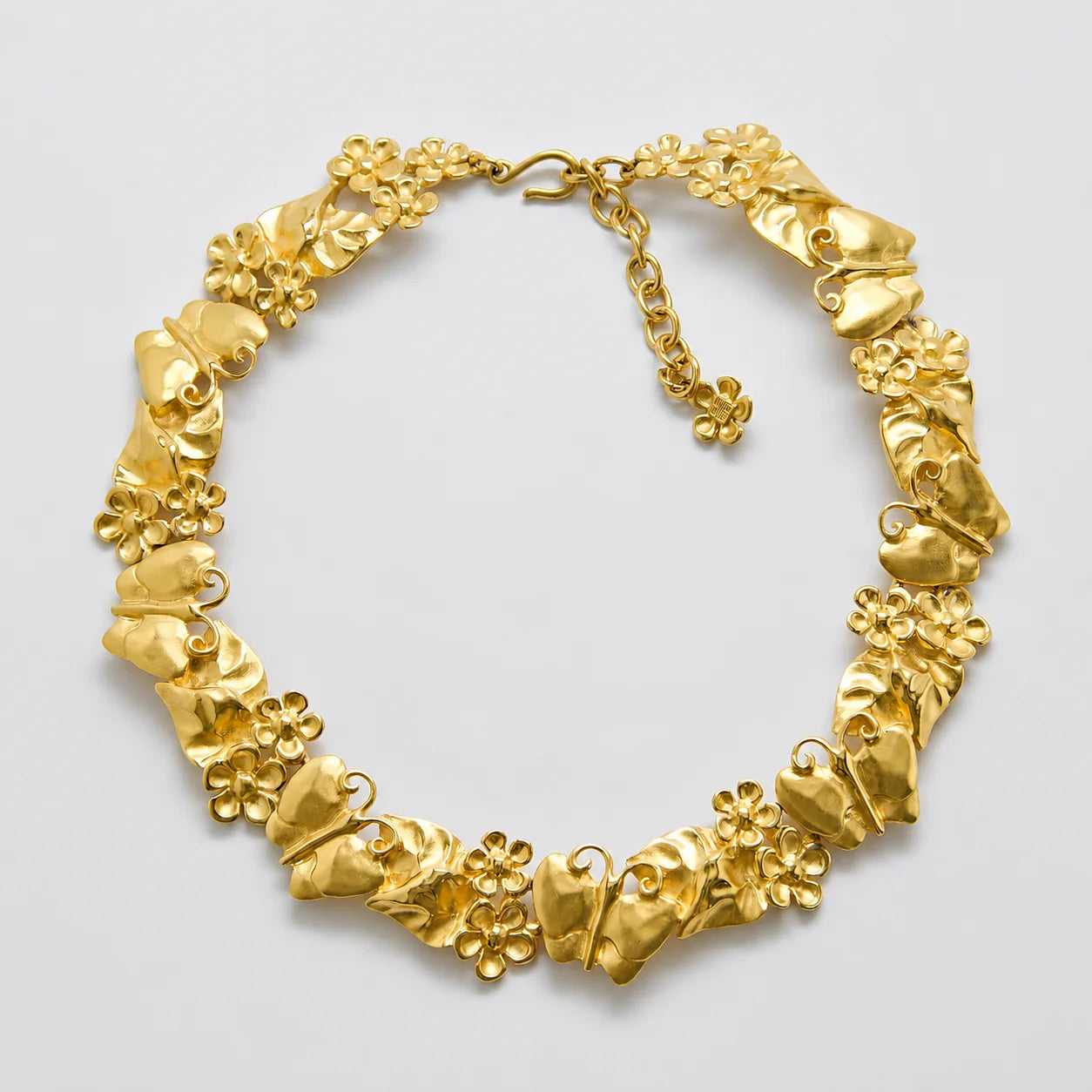 Vintage Givenchy gold-tone floral collar necklace, front view