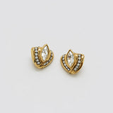 Vintage gold-tone crystal marquise earrings — angled view