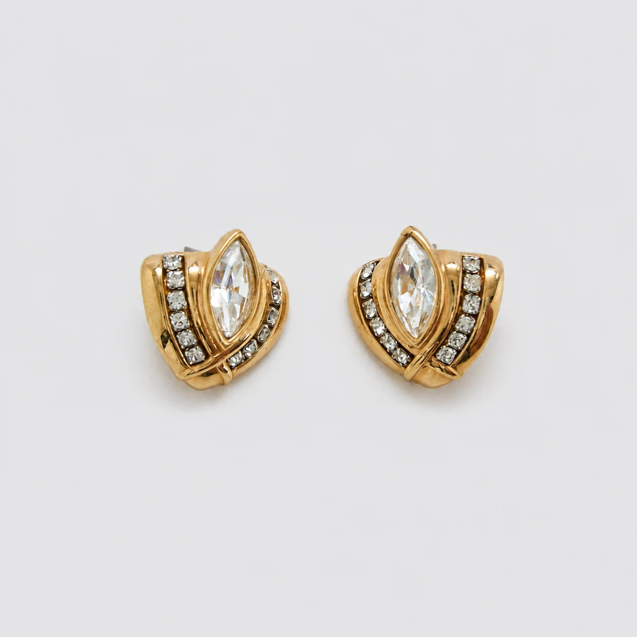 Vintage gold-tone crystal marquise earrings — front pair