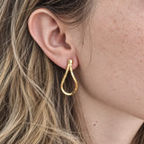 Vintage Gold-Tone Faceted Teardrop Clip-On Earrings — worn on model