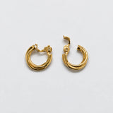 Vintage Gold-Tone Grooved Hoop Clip-On Earrings — alternate open closure view