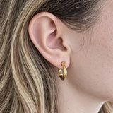 Vintage Gold-Tone Grooved Hoop Clip-On Earrings — worn on model
