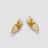 Vintage gold-tone ivory geometric clip-on earrings — angled view