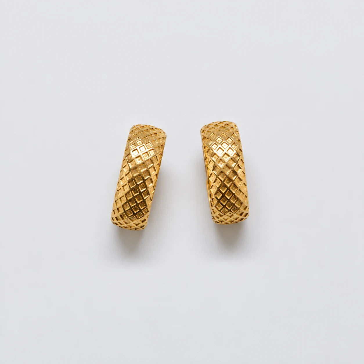 Vintage Gold-Tone Lattice Hoop Clip-On Earrings — front pair
