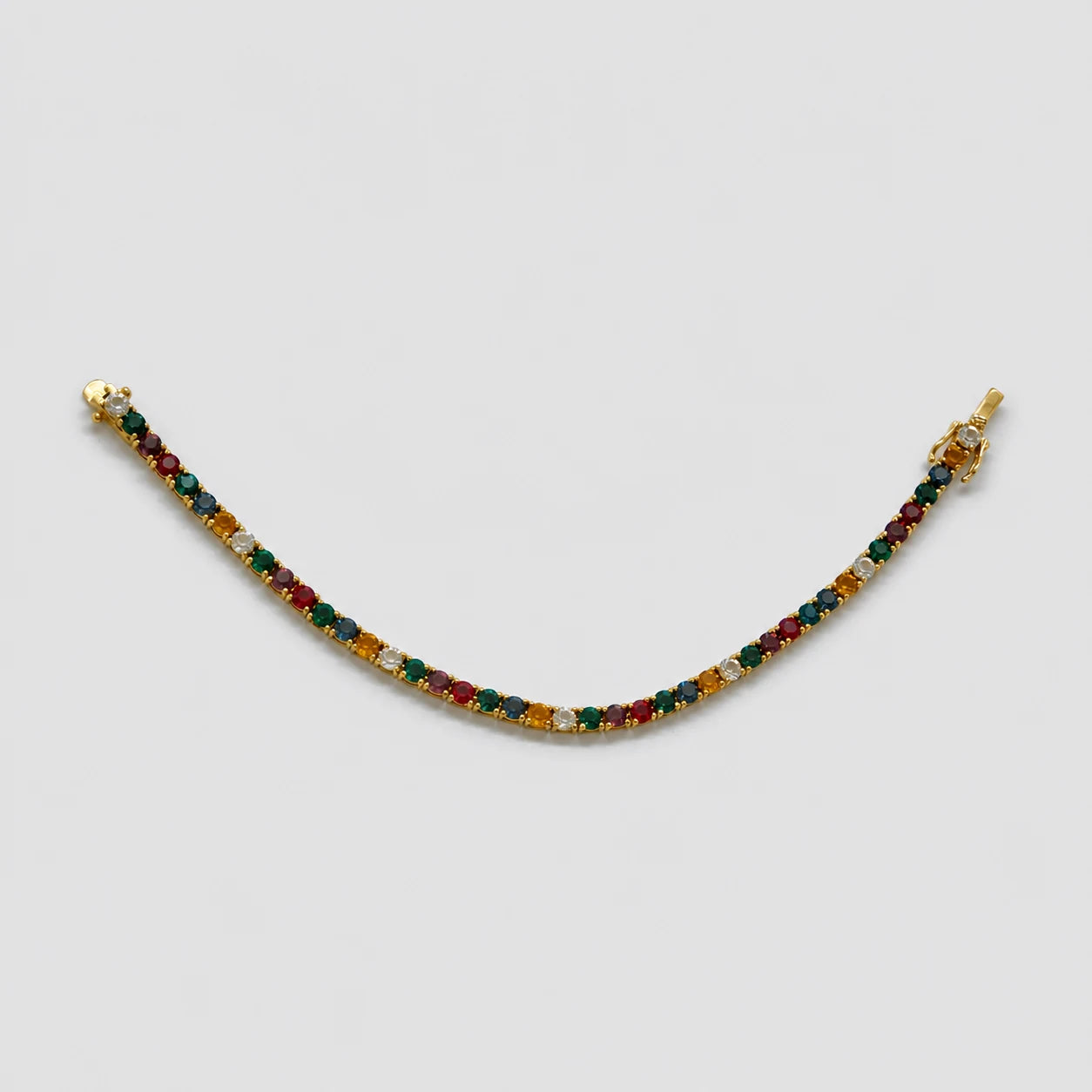 Vintage gold-tone multicolor stone tennis bracelet — front