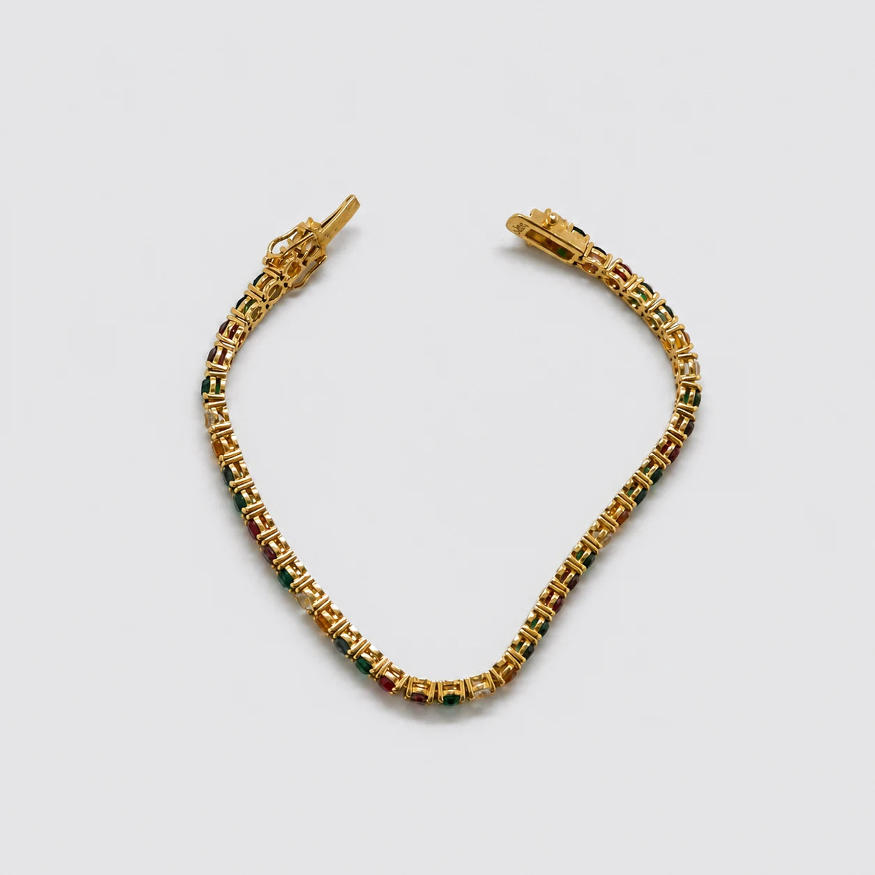 Vintage gold-tone multicolor stone tennis bracelet — reverse and clasp