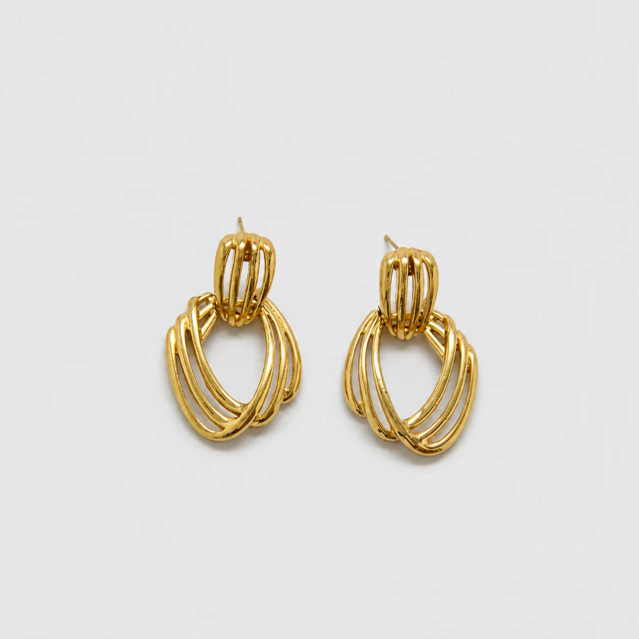 Vintage gold-tone open wire drop earrings — front pair