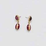 Vintage gold-tone red cabochon drop earrings — front pair